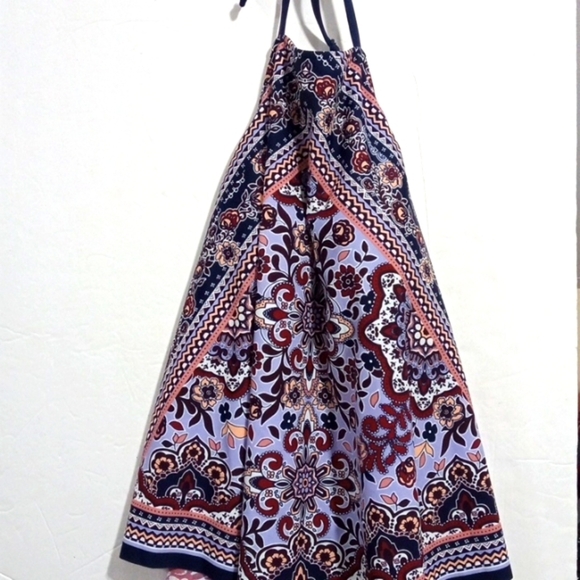 KONA SOL NAVY BLUE HALTER TIE BACK OUT FLORAL BANDANA SWIM TOP SIZE LARGE NWT - Picture 3 of 7